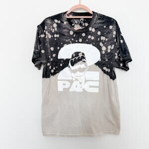 NWOT 2Pac Bleach Tie Dye Graphic Tee Black Tan Size Medium Rap Grunge Streetwear
